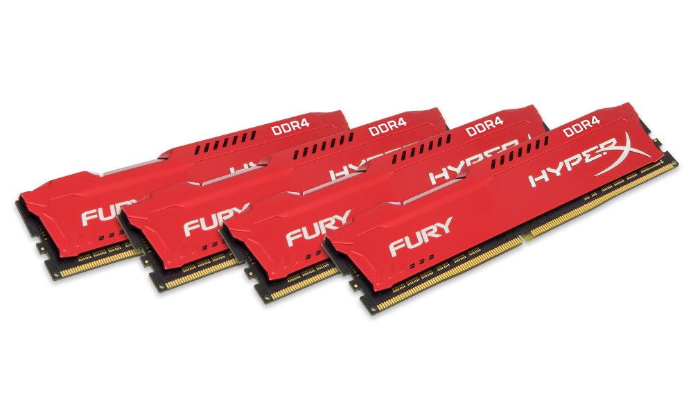 HyperX Fury, DDR4, DIMM, 2400 MHz, 32 GB (4x 8 GB kit), CL15, Intel XMP, červená