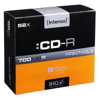 Intenso CD-R, 1801622, 10-pack, 700MB, 52x, 80min., 12cm, printable, slim case, Standard, pre archiváciu dát