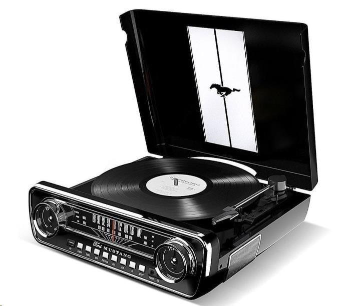 ION Mustang LP Black Polo-automatický gramofon vyniká neotřelým retro vzhledem inspirovaný Fordem Mustangem