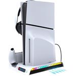 iPega multifunkčný nabíjací RGB stojan s chladením pre PS5 Slim, biely