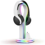 iPega P5P23 nabíjací RGB stojan pre Playstation Portal Remote Player s držiakom na slúchadlá, biely