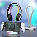 iPega P5P23 nabíjací RGB stojan pre Playstation Portal Remote Player s držiakom na slúchadlá, biely
