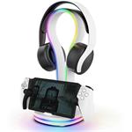 iPega P5P23 nabíjací RGB stojan pre Playstation Portal Remote Player s držiakom na slúchadlá, biely