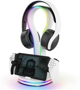 iPega P5P23 nabíjací RGB stojan pre Playstation Portal Remote Player s držiakom na slúchadlá, biely