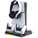 iPega P5S006 multifunkčný nabíjací RGB stojan s chladením pre PS5 Slim, čierny