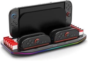 iPega SW2210, multifunkčný nabíjací RGB stojan pre Nintendo Switch 2, čierny