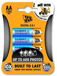 JCB OXI DIGITAL, alkalická batéria LR06 (AA) 4 ks, blister