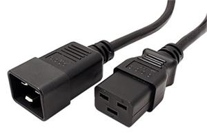 kábel sieťový 230V predlžovací, konektor C19 a C20 M/F 2,0m, čierny