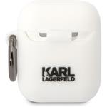 Karl Lagerfeld 3D Logo NFT Karl Head silikónové puzdro pre Airpods 1/2, biele