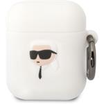 Karl Lagerfeld 3D Logo NFT Karl Head silikónové puzdro pre Airpods 1/2, biele