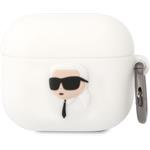 Karl Lagerfeld 3D Logo NFT Karl Head silikónové puzdro pre Airpods 3, biele