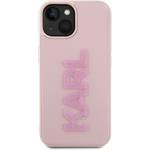Karl Lagerfeld 3D Rubber Glitter Logo Karl kryt pre iPhone 15, ružový