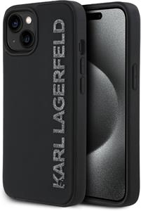 Karl Lagerfeld 3D Rubber Glitter Logo kryt pre iPhone 15, čierny
