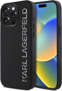 Karl Lagerfeld 3D Rubber Glitter Logo kryt pre iPhone 15 Pro Max, čierny