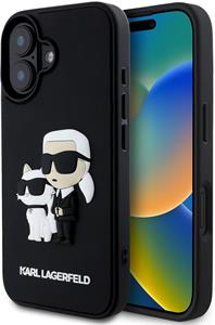 Karl Lagerfeld 3D Rubber Karl and Choupette kryt pre iPhone 16, čierny