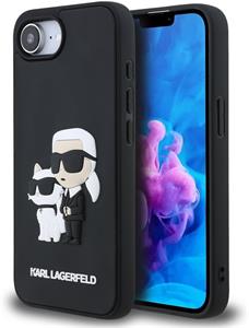 Karl Lagerfeld 3D Rubber Karl and Choupette kryt pre iPhone 16e, čierny