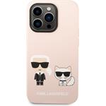 Karl Lagerfeld and Choupette Liquid Silicone zadný kryt pre iPhone 14 Pro, ružový