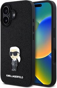 Karl Lagerfeld Fixed Glitter Metal Ikonik kryt pre iPhone 16, čierny