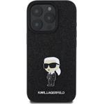 Karl Lagerfeld Fixed Glitter Metal Ikonik kryt pre iPhone 16 Pro, čierny