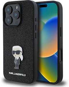 Karl Lagerfeld Fixed Glitter Metal Ikonik kryt pre iPhone 16 Pro, čierny