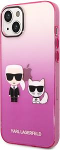 Karl Lagerfeld Gradient Karl and Choupette zadný kryt pre iPhone 14 Plus, ružový