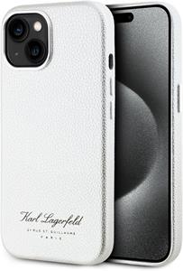 Karl Lagerfeld Grained PU Hotel RSG kryt pre iPhone 15, sivý