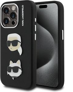 Karl Lagerfeld Grained PU K&CH Heads kryt pre iPhone 15 Pro Max, čierny