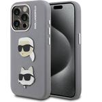 Karl Lagerfeld Grained PU K&CH Heads kryt pre iPhone 15 Pro Max, sivý
