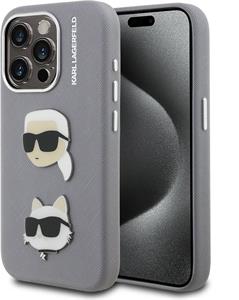 Karl Lagerfeld Grained PU K&CH Heads kryt pre iPhone 15 Pro Max, sivý
