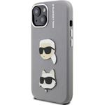 Karl Lagerfeld Grained PU K&CH Heads kryt pre iPhone 15, sivý