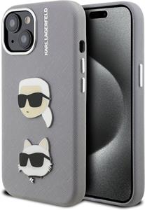 Karl Lagerfeld Grained PU K&CH Heads kryt pre iPhone 15, sivý