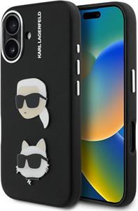 Karl Lagerfeld Grained PU K&CH Heads kryt pre iPhone 16, čierny