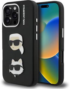 Karl Lagerfeld Grained PU K&CH Heads kryt pre iPhone 16 Pro Max, čierny