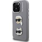 Karl Lagerfeld Grained PU K&CH Heads kryt pre iPhone 16 Pro Max, sivý