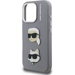 Karl Lagerfeld Grained PU K&CH Heads kryt pre iPhone 16 Pro Max, sivý