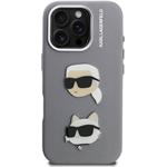 Karl Lagerfeld Grained PU K&CH Heads kryt pre iPhone 16 Pro, sivý