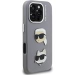 Karl Lagerfeld Grained PU K&CH Heads kryt pre iPhone 16 Pro, sivý
