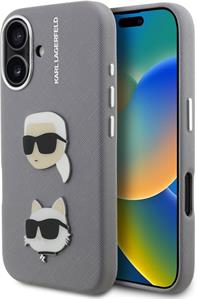 Karl Lagerfeld Grained PU K&CH Heads kryt pre iPhone 16, sivý