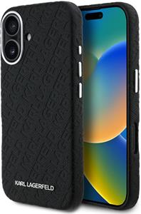 Karl Lagerfeld Grained PU Repeated Logo MagSafe kryt pre iPhone 16, čierny