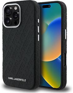 Karl Lagerfeld Grained PU Repeated Logo MagSafe kryt pre iPhone 16 Pro, čierny