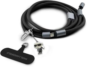 Karl Lagerfeld Ikonik Charm popruh s integrovaným nabíjacím káblom USB-C/USB-C, čierny