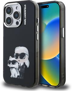 Karl Lagerfeld IML Aquarelle Karl and Choupette kryt pre iPhone 15 Pro, čierny