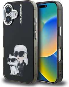 Karl Lagerfeld IML Aquarelle Karl and Choupette kryt pre iPhone 16, čierny