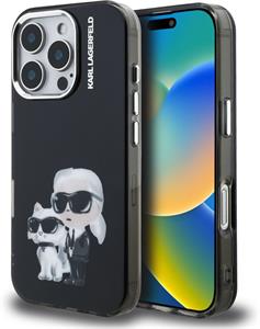 Karl Lagerfeld IML Aquarelle Karl and Choupette kryt pre iPhone 16 Pro, čierny