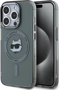 Karl Lagerfeld IML Choupette Head Metal Frame MagSafe kryt pre iPhone 15 Pro, čierny