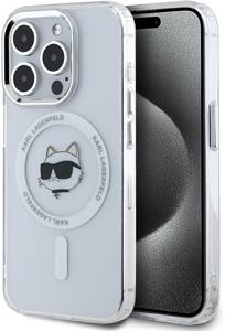 Karl Lagerfeld IML Choupette Head Metal Frame MagSafe kryt pre iPhone 15 Pro Max, transparentný