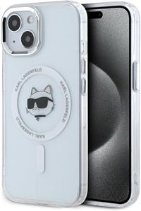 Karl Lagerfeld IML Choupette Head Metal Frame MagSafe kryt pre iPhone 15, transparentný
