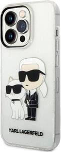 Karl Lagerfeld IML Glitter Karl a Choupette NFT zadný kryt pre iPhone 14 Pro, transparentný