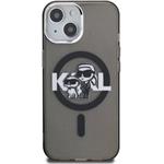 Karl Lagerfeld IML Glitter Karl and Choupette Sketch MagSafe kryt pre iPhone 15, čierny