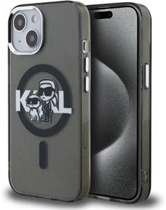Karl Lagerfeld IML Glitter Karl and Choupette Sketch MagSafe kryt pre iPhone 15, čierny